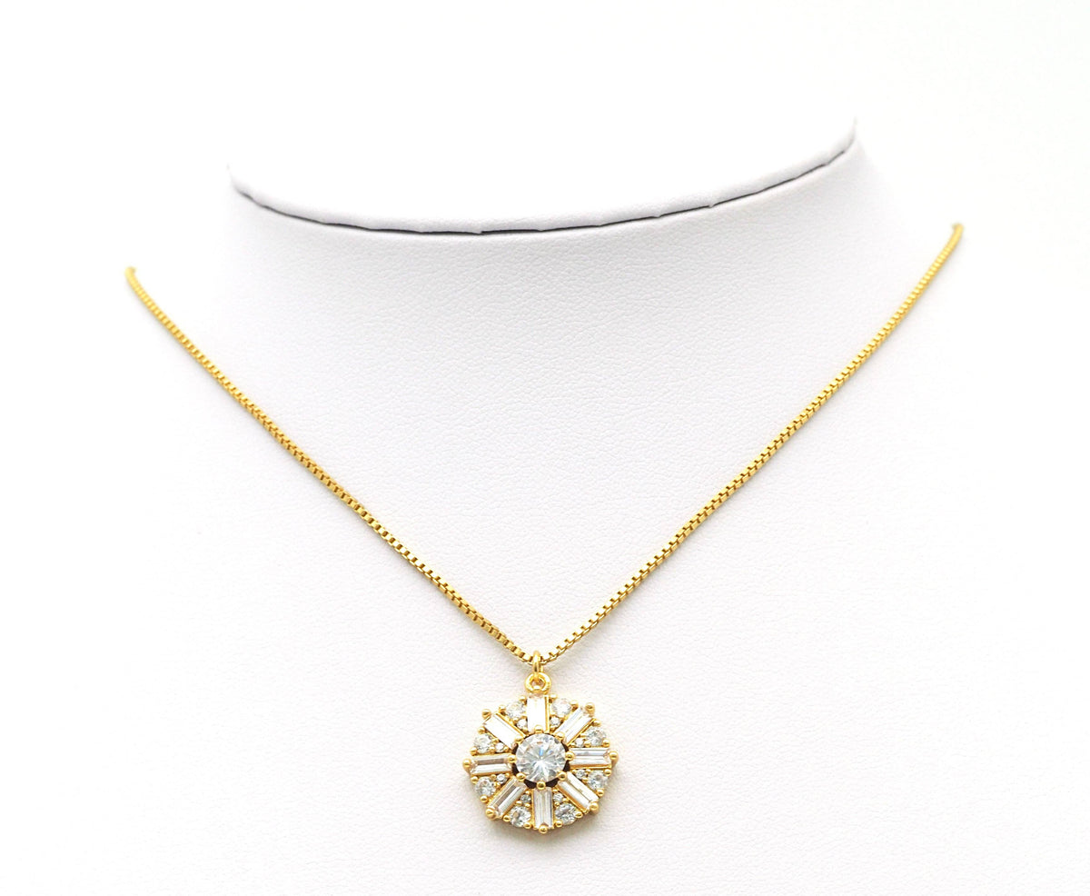 Baguette CZ flower coin charm, Big CZ center Coin Charm, Sku#B160