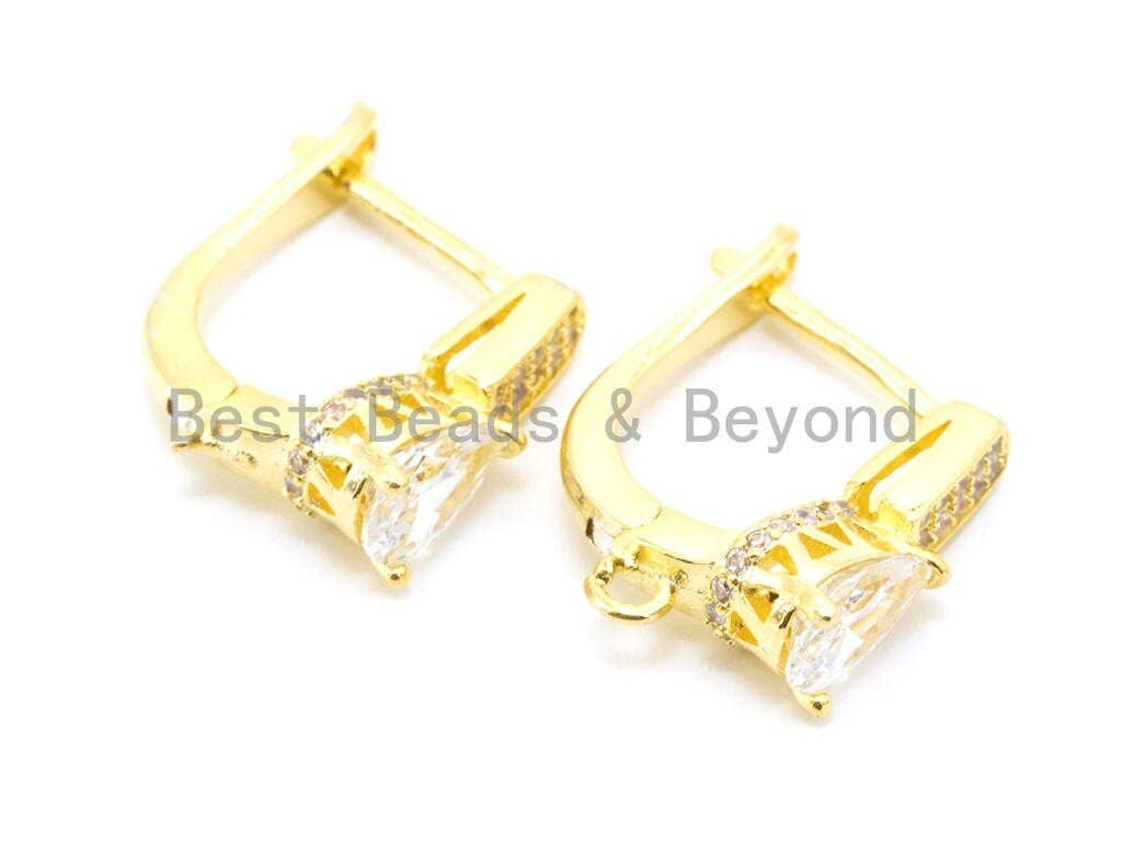 1pair, CZ Micro Pave Teardrop Earring Hooks, Latch back Earrings, Huggie ear wire, Cubic Zirconia leverback earrings, sku#J13