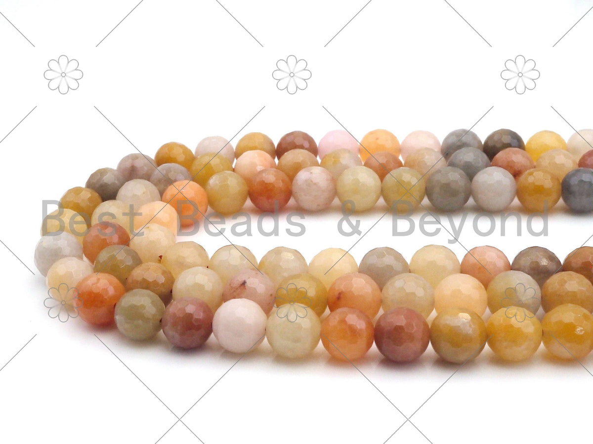 Natural Mixed Color Rutilated Jade Round Faceted Beads, 6mm/8mm/10mm/12mm Beads, Yellow Pink Red Matrix,15.5'' Full Strand, Sku#UA222