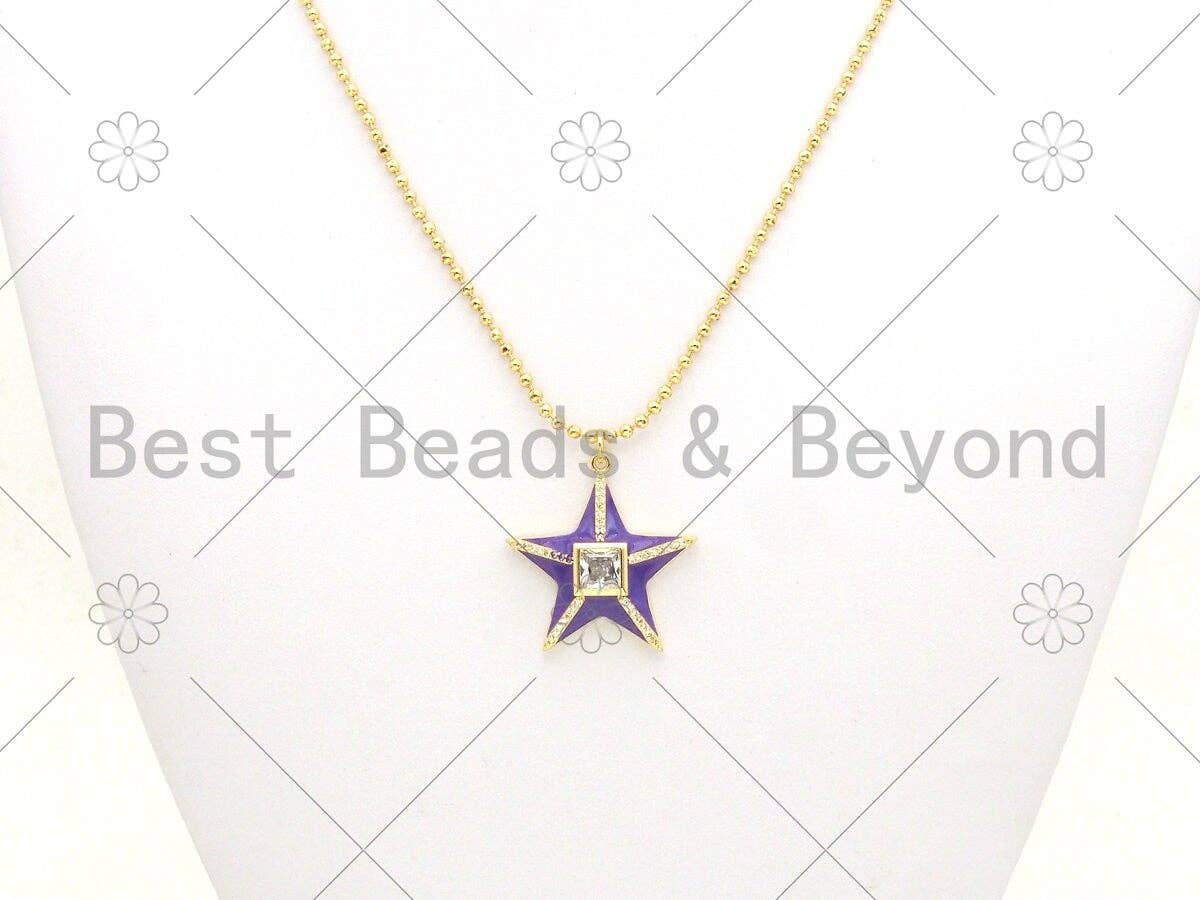 Colorful Enamel Five Point Star Shape Pendant, 18K Gold Filled CZ Micro Pave Enamel Charm,Enamel Jewelry,26x28/17x20mm,Sku#F1407