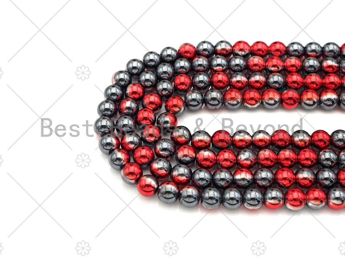 New!!! Half Plated Red Natural Hematite Beads, 4mm/6mm/8mm Round Smooth Beads,15.5'' Full Strands, Sku#S132