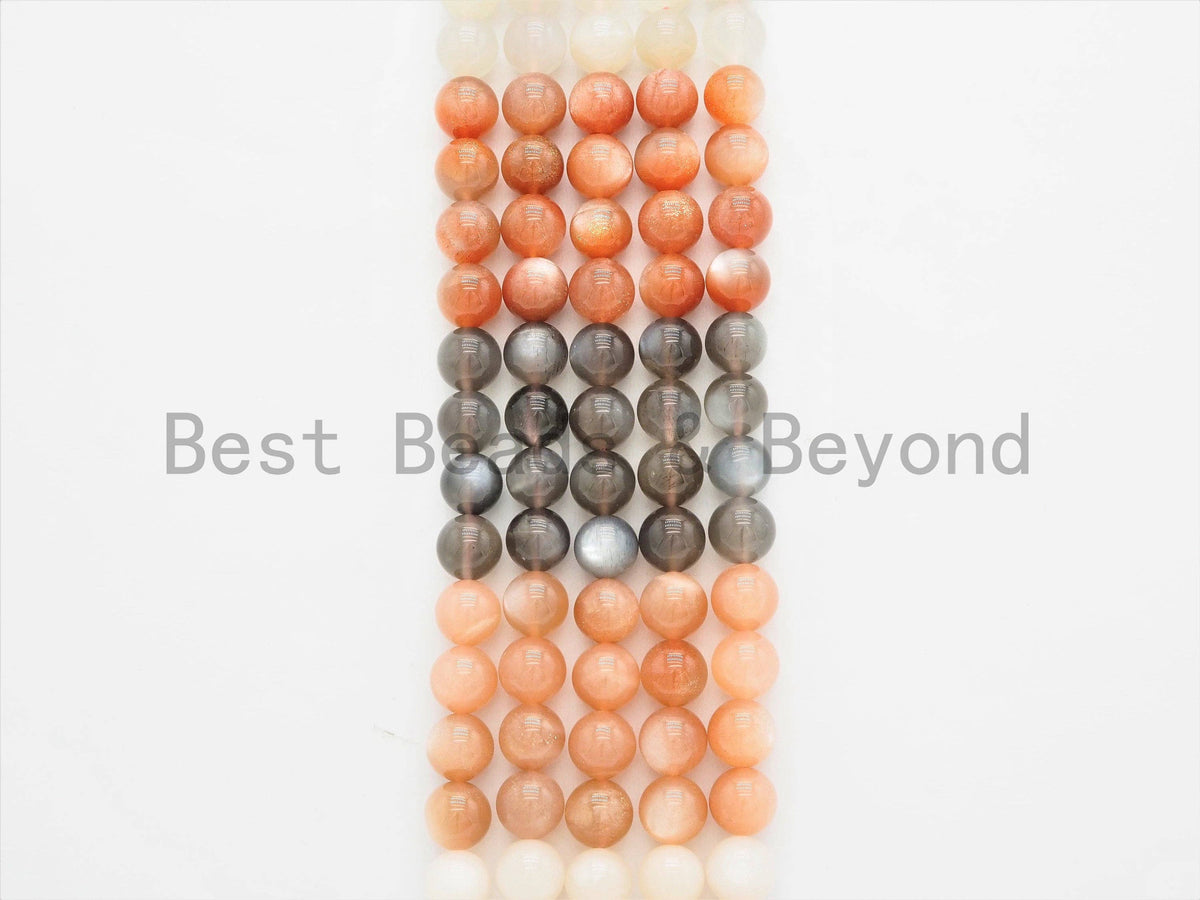 Quality Natural Mixed Color Moonstone Beads, 6/8/10/12mm Round Smooth beads, Peach Gray White Gemstone Beads, 15.5inch strand, SKU#U356