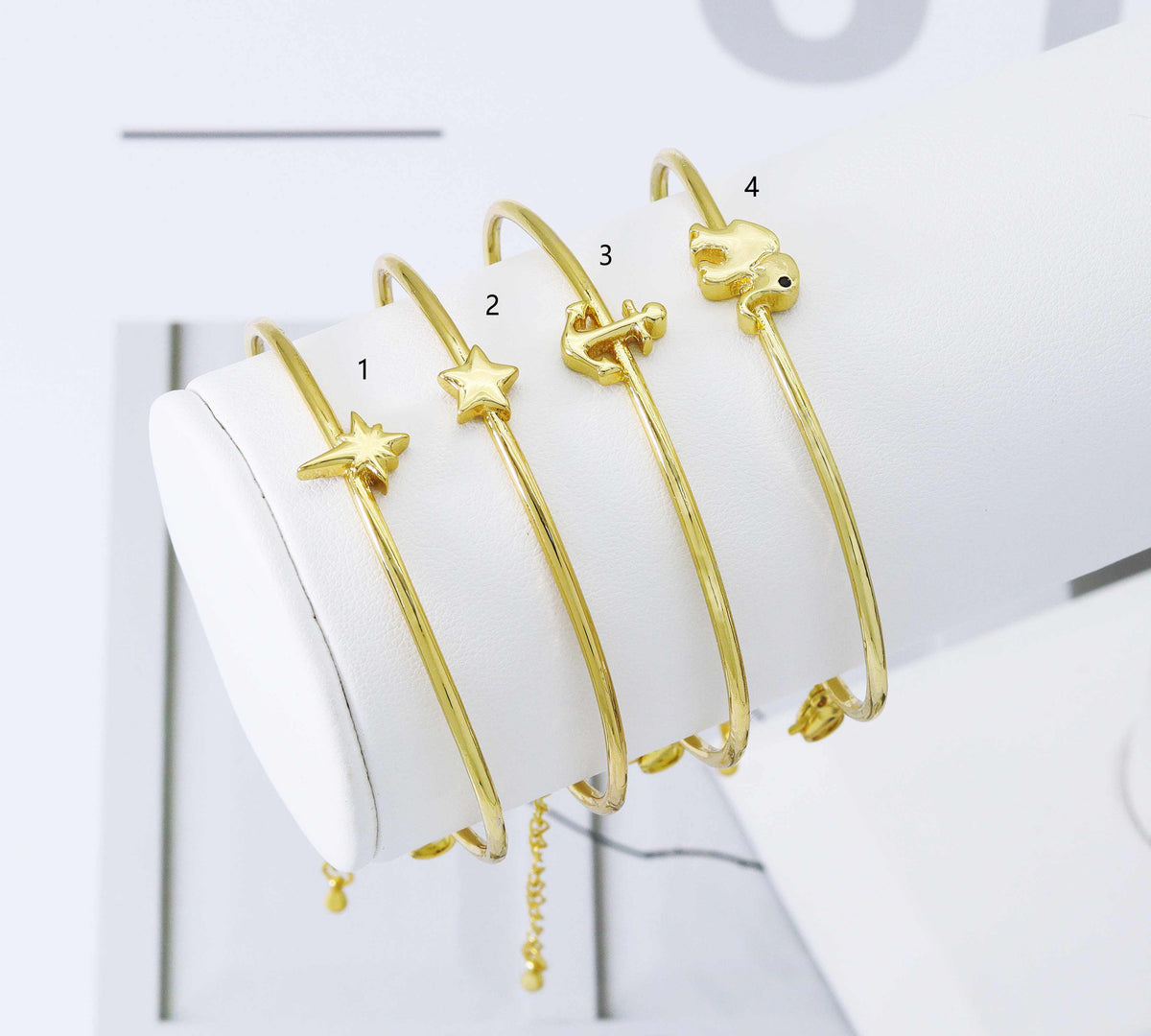 Thin Star Anchor Elephant Bangle, O108C