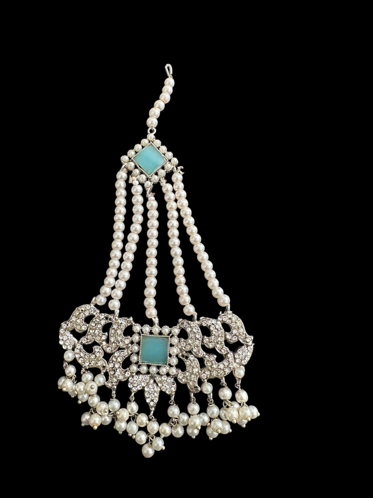 JTK17 Anisa jhoomar tika in blue - silver plated ( READY TO SHIP )