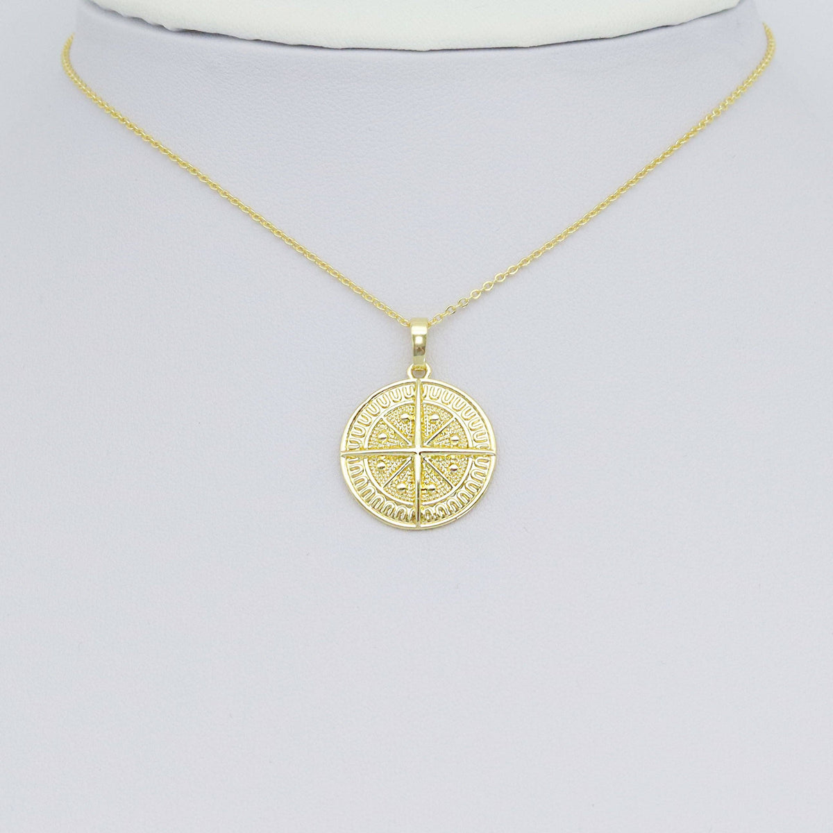 Gold North Star Compass Coin Charm Pendant, Sku#LK1023