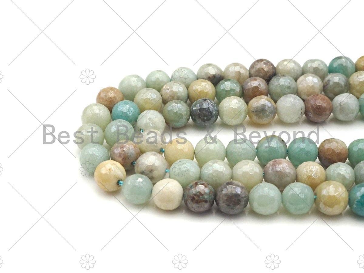 Mystic Faceted Amazonite Beads,6mm/8mm/10mm/12mm, Silver Plated Amazonite Gemstone beads, 15.5" Full Strand, sku#UA166