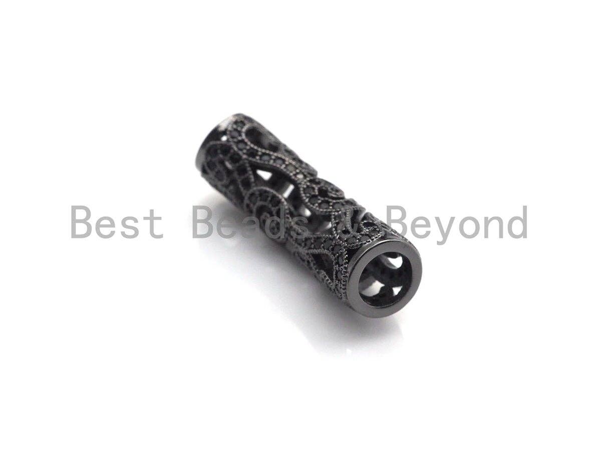 Black CZ CZ Micro Pave Curved Tube , CZ curved tube, Gold Silver Black Rose Gold Color Spacer Tube, 29x5mm, Sku#X148