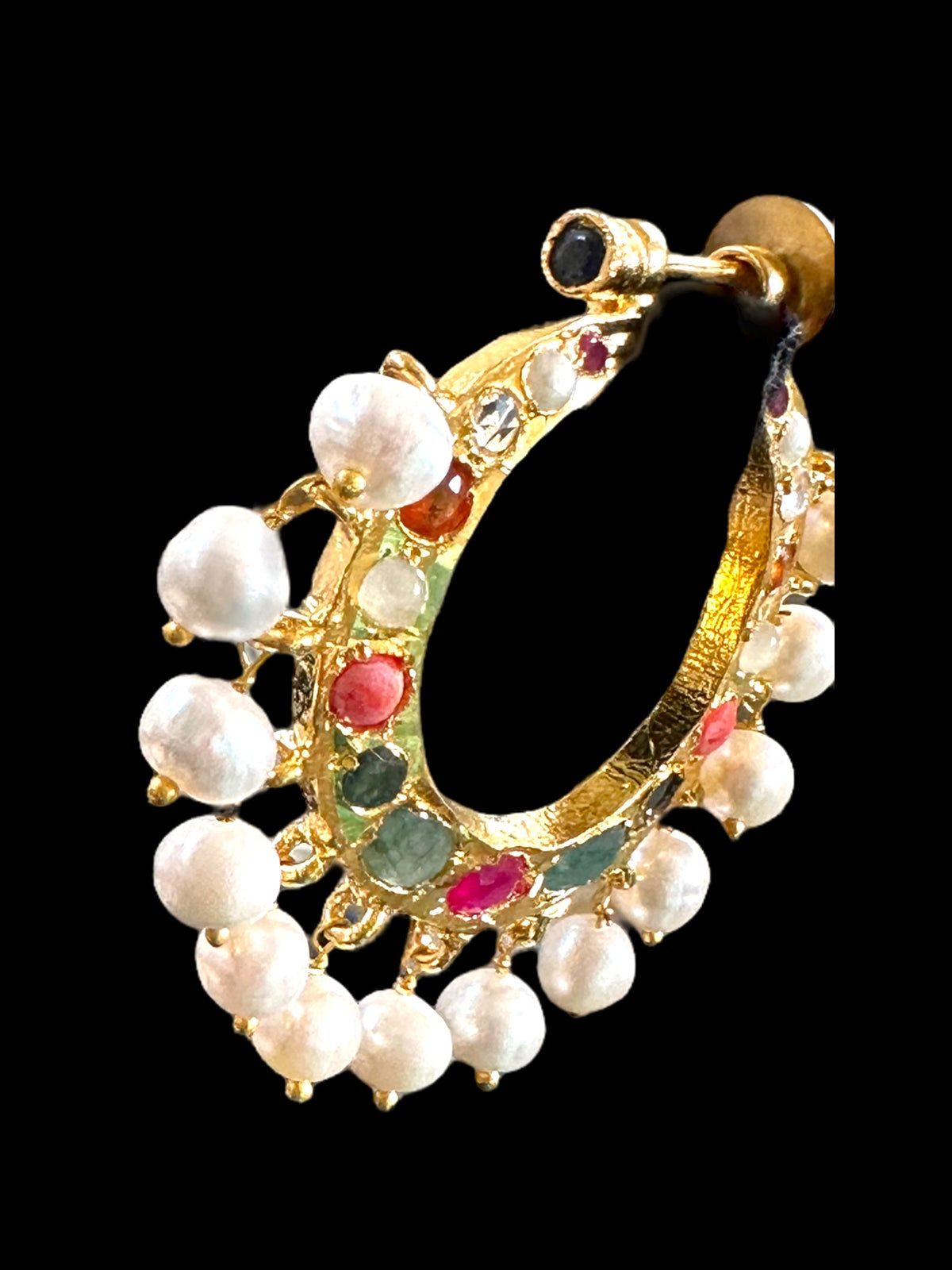 DER556 Chandbali in fresh water pearls and navratan ( READY TO SHIP )