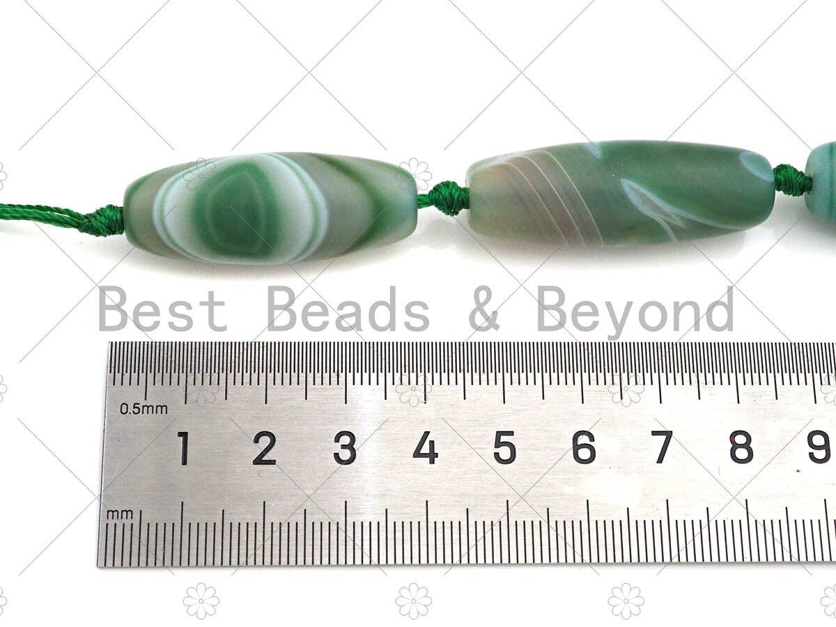 Natural Green Matt Agate Barrel Spacer Beads, Matt Agate Spacer Beads, Tibetan Dzi Beads, 14x40mm, Sku#U1037