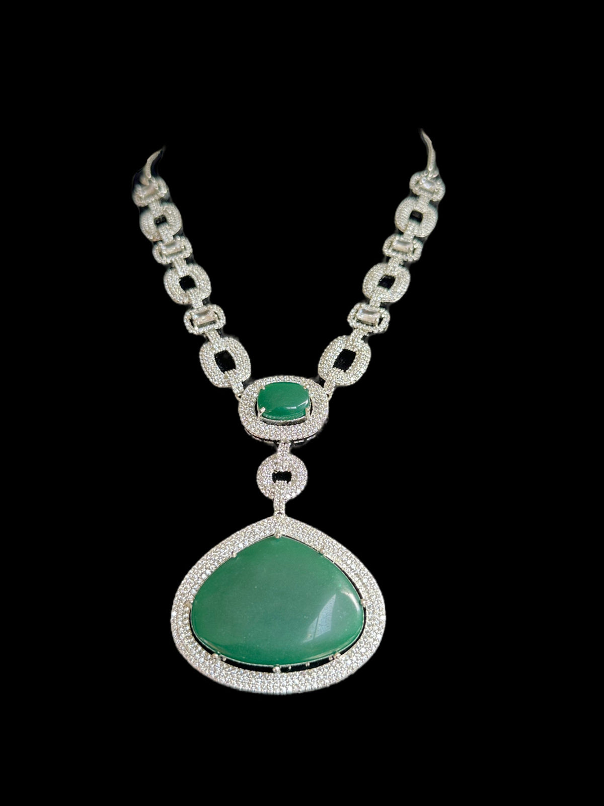 DNS99 CZ necklace set in green - silver plated ( READY TO SHIP )