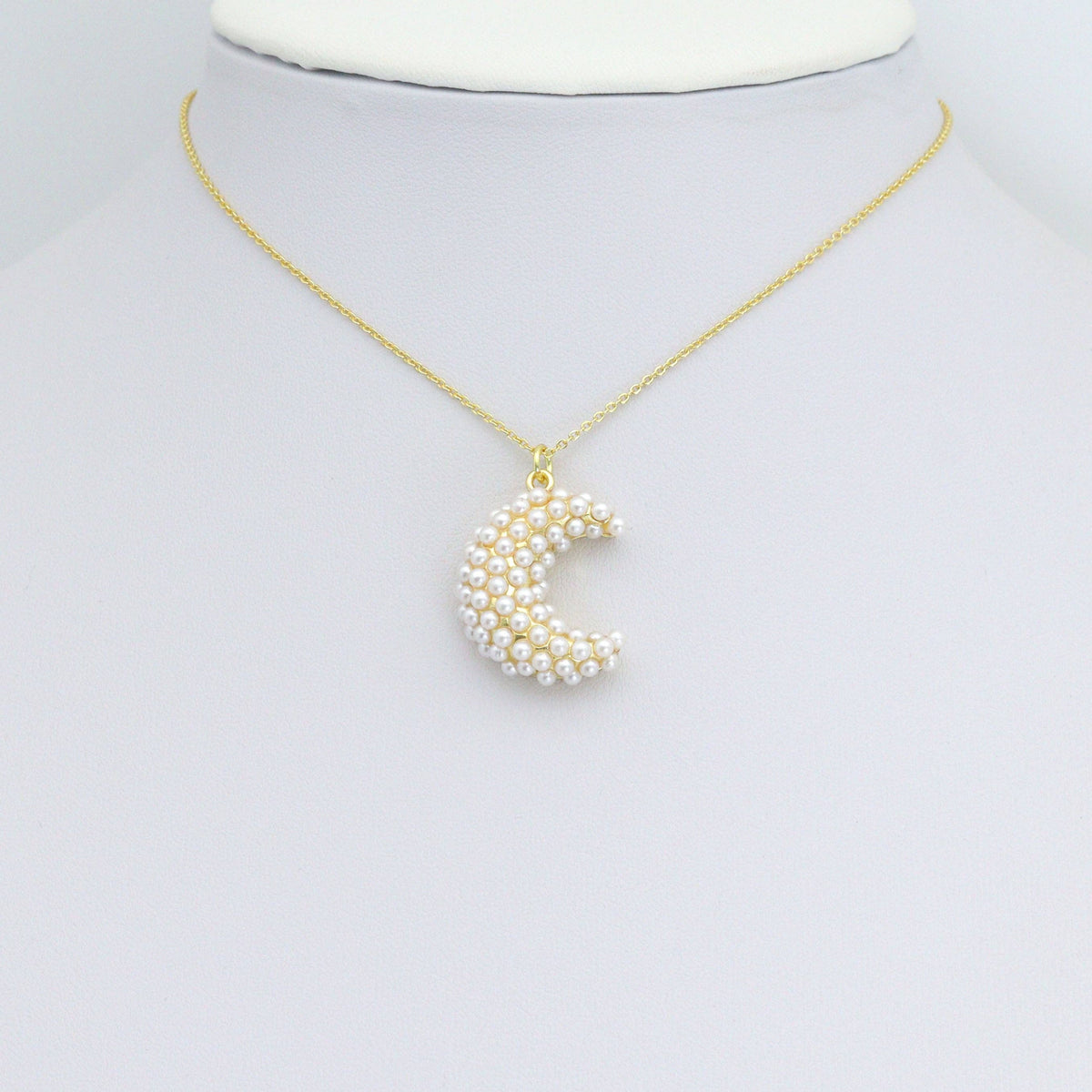 White Pearl Gold Cresent Moon Shape Charm Pendant, Sku#A458