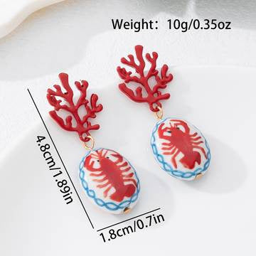 Marine-style Ceramic Shrimp And Fish Earrings Fashionable