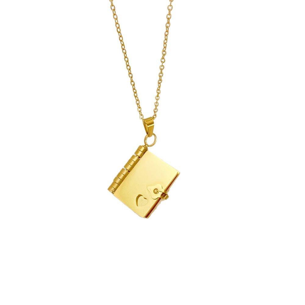 European And American 18k Gold plated Stainless Steel Openable Book Pendant Necklace