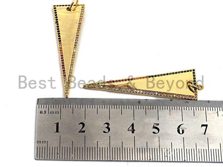 CZ Colorful Micro Pave Flat Triangle Gold Pendant, Triangle Shaped Pave Pendant, Gold plated, 14x48mm, Sku#F875