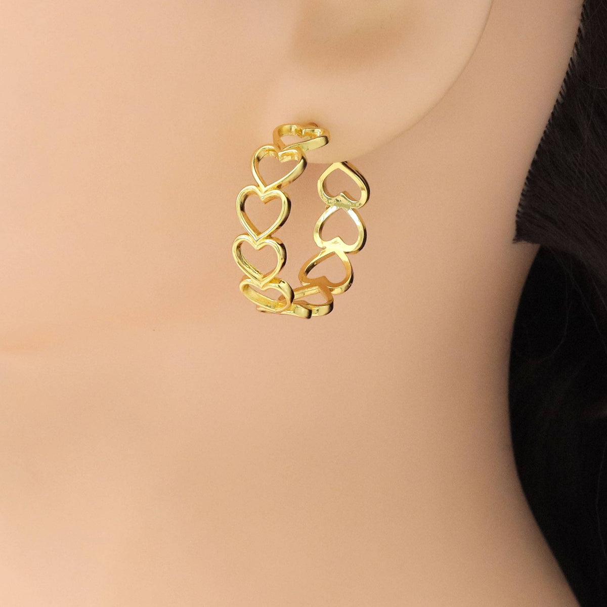 Gold Heart Hoop Earrings, Sku#JL193
