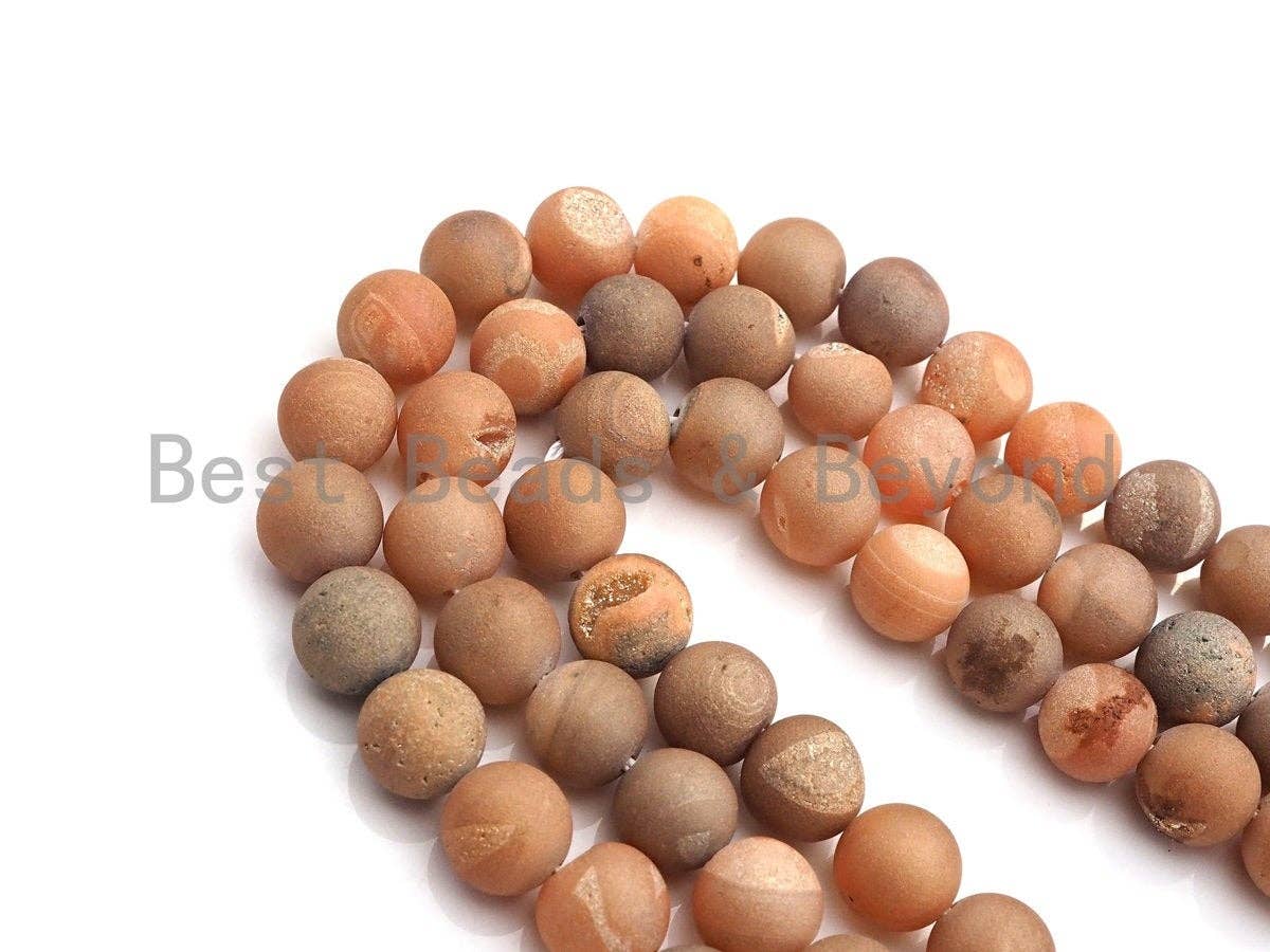 Peach Color Druzy Agate beads, 6mm/8mm/10mm/12mm/14mm Round Smooth Matte beads,Natural Agate Druzy Round Beads, 15.5inch strand, SKU#U851
