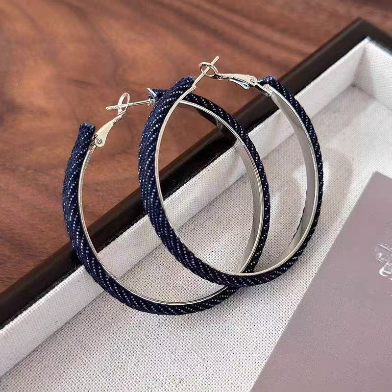 2026 Denim Hoop Earrings, European Style Bold Stage Jewelry