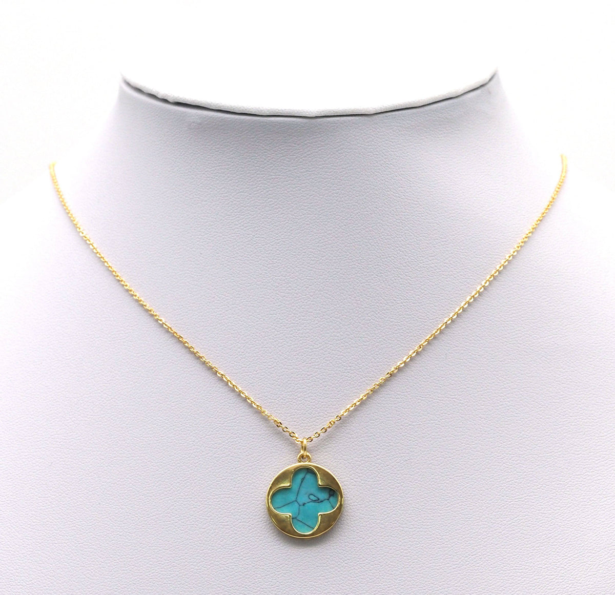 Gold CZ Clover Flower On Turquoise Stone Charm, Sku#L705