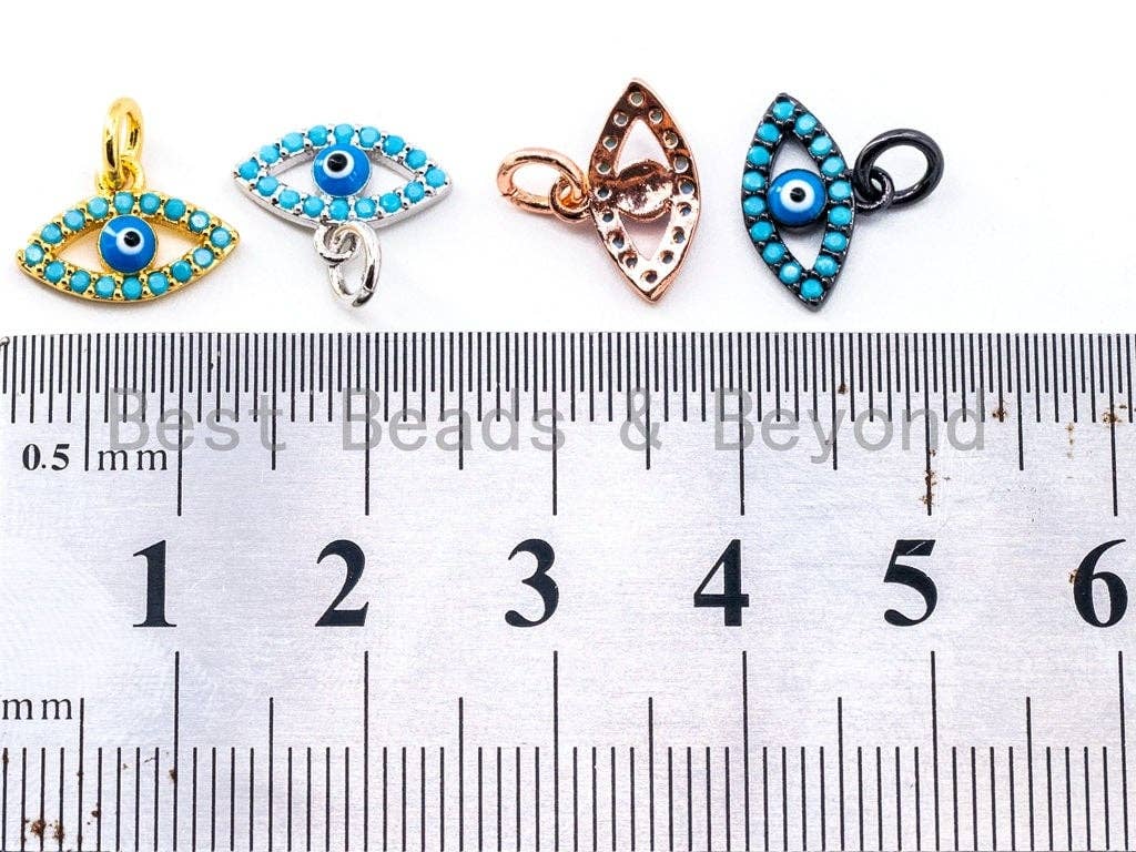1pc/2pc, CZ Micro Pave Blue Evil Eyes Pendant/Charm, Turquoise Cubic Zirconia Charm for Necklace Bracelet,8x12mm, sku#F338