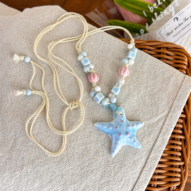 Dopamine Colorful Starfish Beaded Necklace For Women