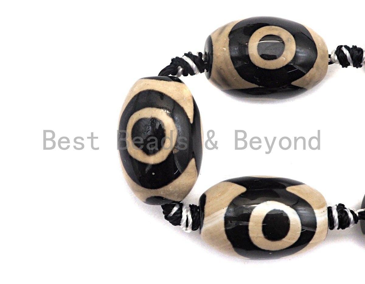1pc/12pc Tibetan Barrel Agate Beads, Dzi Barrel Shape White Black Eye beads, Tibetan Eye Agate Beads, 15x20mm, sku#U531