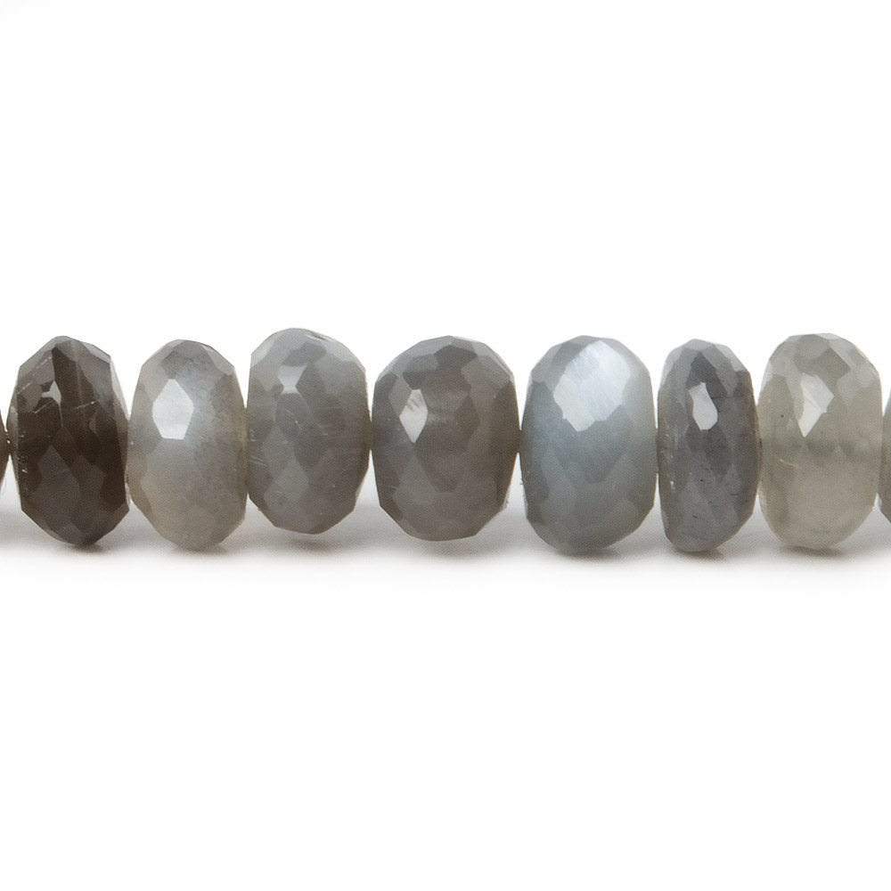 6.5-7mm Shaded Platinum Grey Moonstone faceted rondelles 15 inch 87 Beads AA