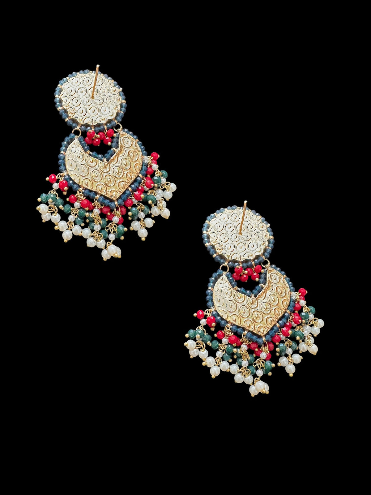 DER639 Sapphire ruby emerlad thapa kundan earrings ( READY TO SHIP )