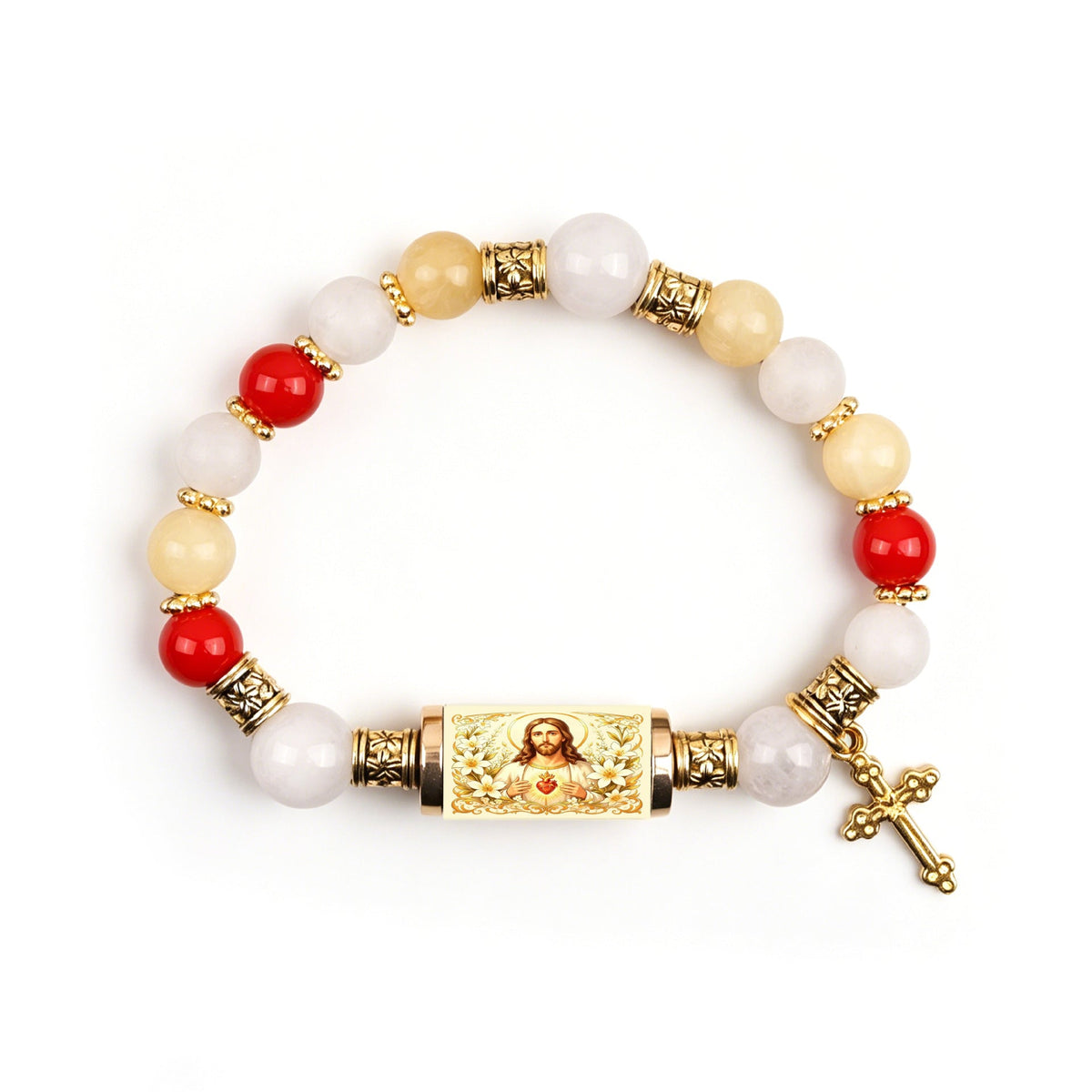 Gold Plated Alloy Cross Pendant Bracelet Women White Chalcedony Cross Jewelry