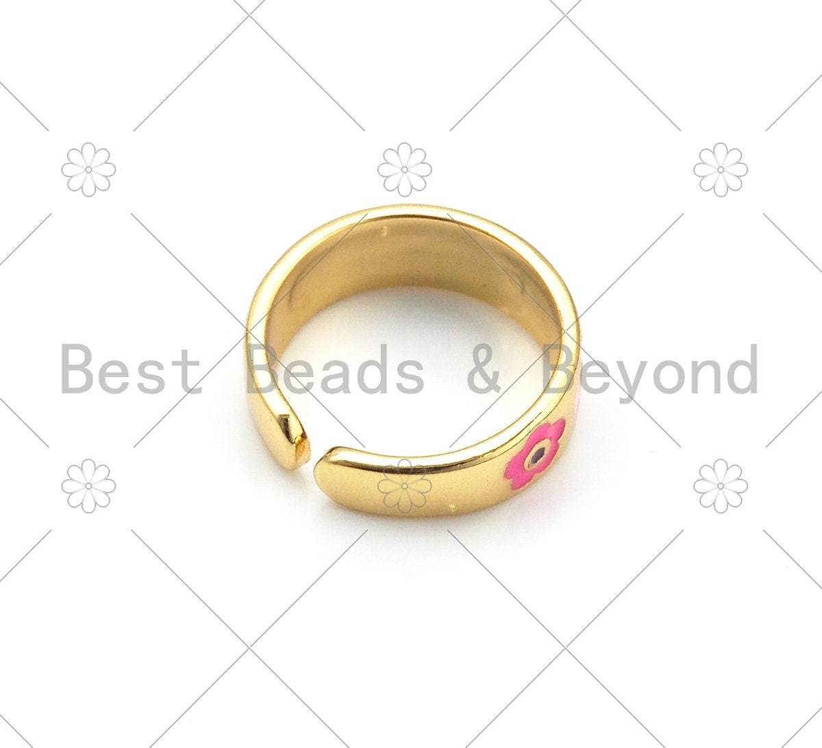 Colorful Enamel Flower On Round Adjustable Ring, Sku#FH175