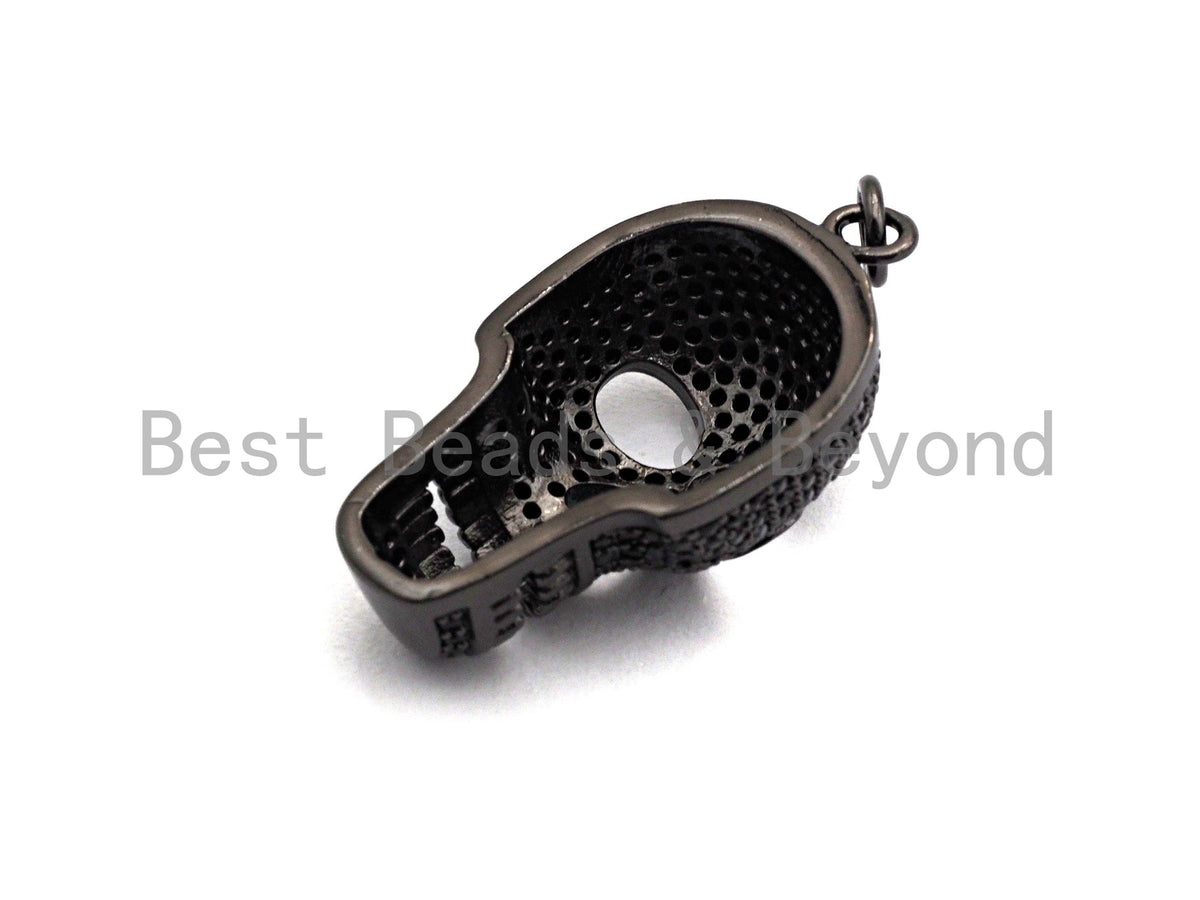 CZ Clear/Black Micro Pave Skull Pendant, CZ Pave Pendant, Gold/Rose Gold/Silver/Gunmetal plated,Halloween Pave, 9x16x28mm, Sku#F809