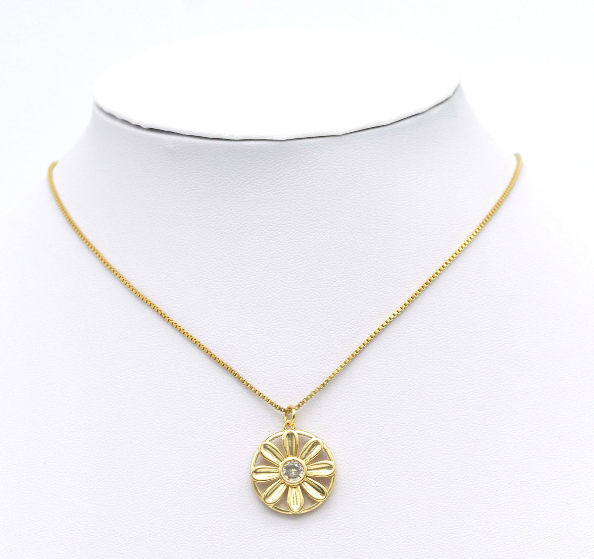 CZ Sunflower On Round Coin Charm, Sku#L647