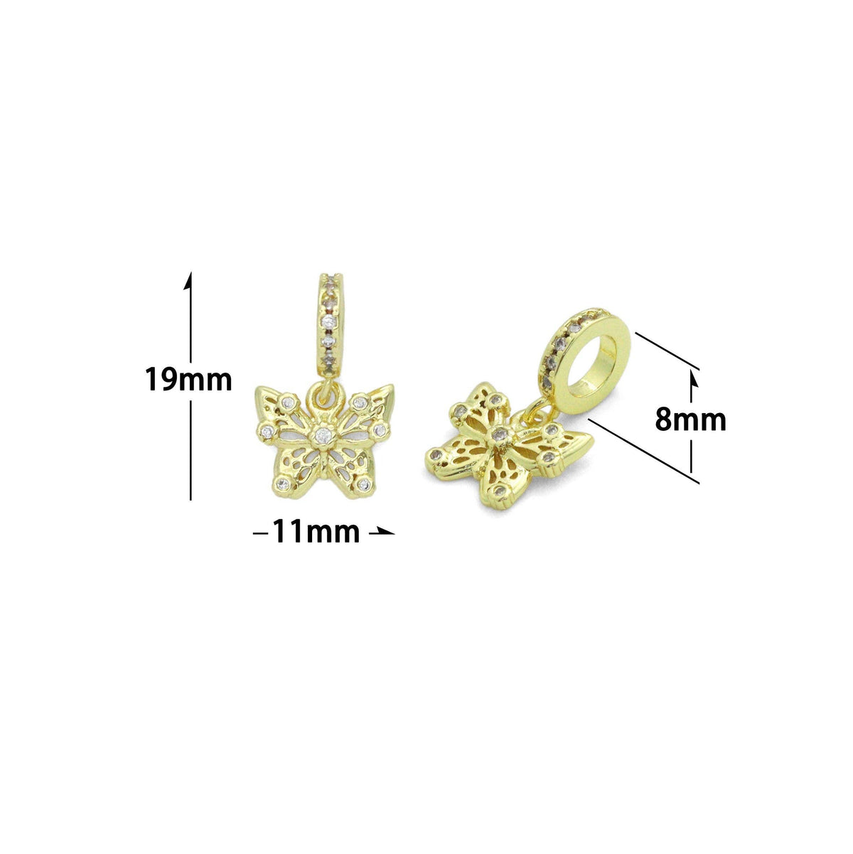 Big hole Filigree Butterfly Charm Pendant, Sku#LK1172