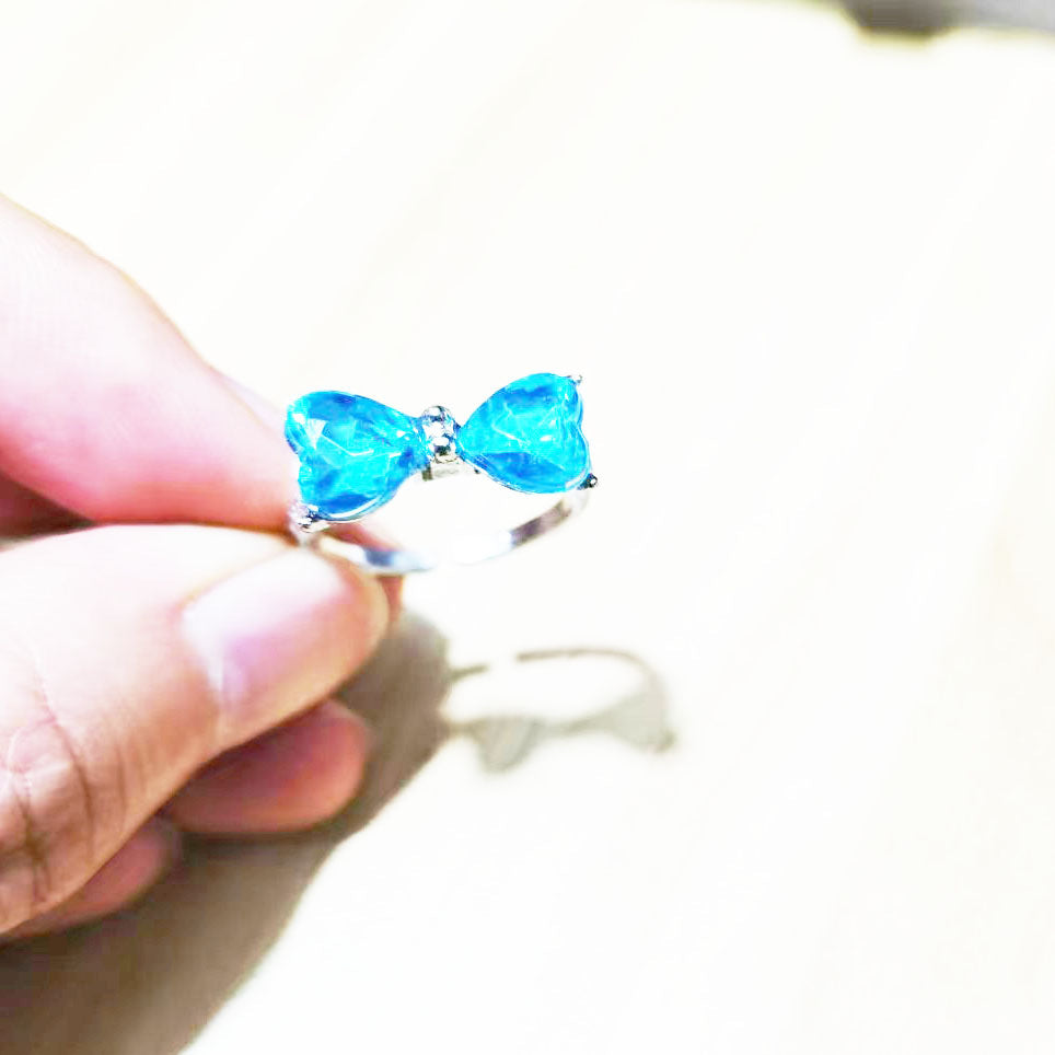 Bow Heart Ring, Zircon, Open Band For Women, Hot Sale, Live Streaming Style, French Delicate Micro-set Finger Ring