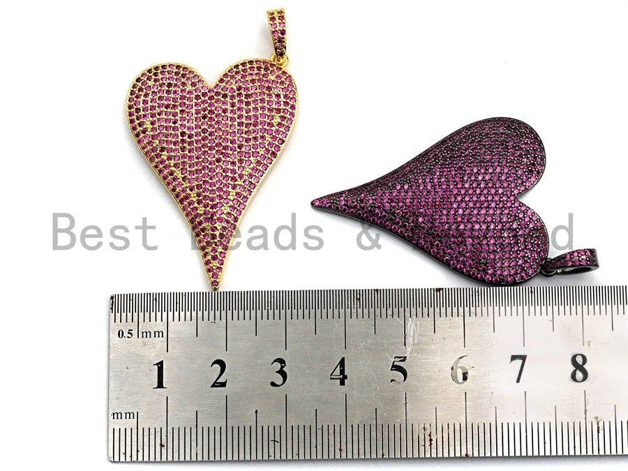 CZ Fuchsia Micro Pave Large Heart Pendant, Heart Shaped Pave Pendant, Gold/Rose Gold/Silver/Gunmetal plated, 30x41mm, Sku#X52
