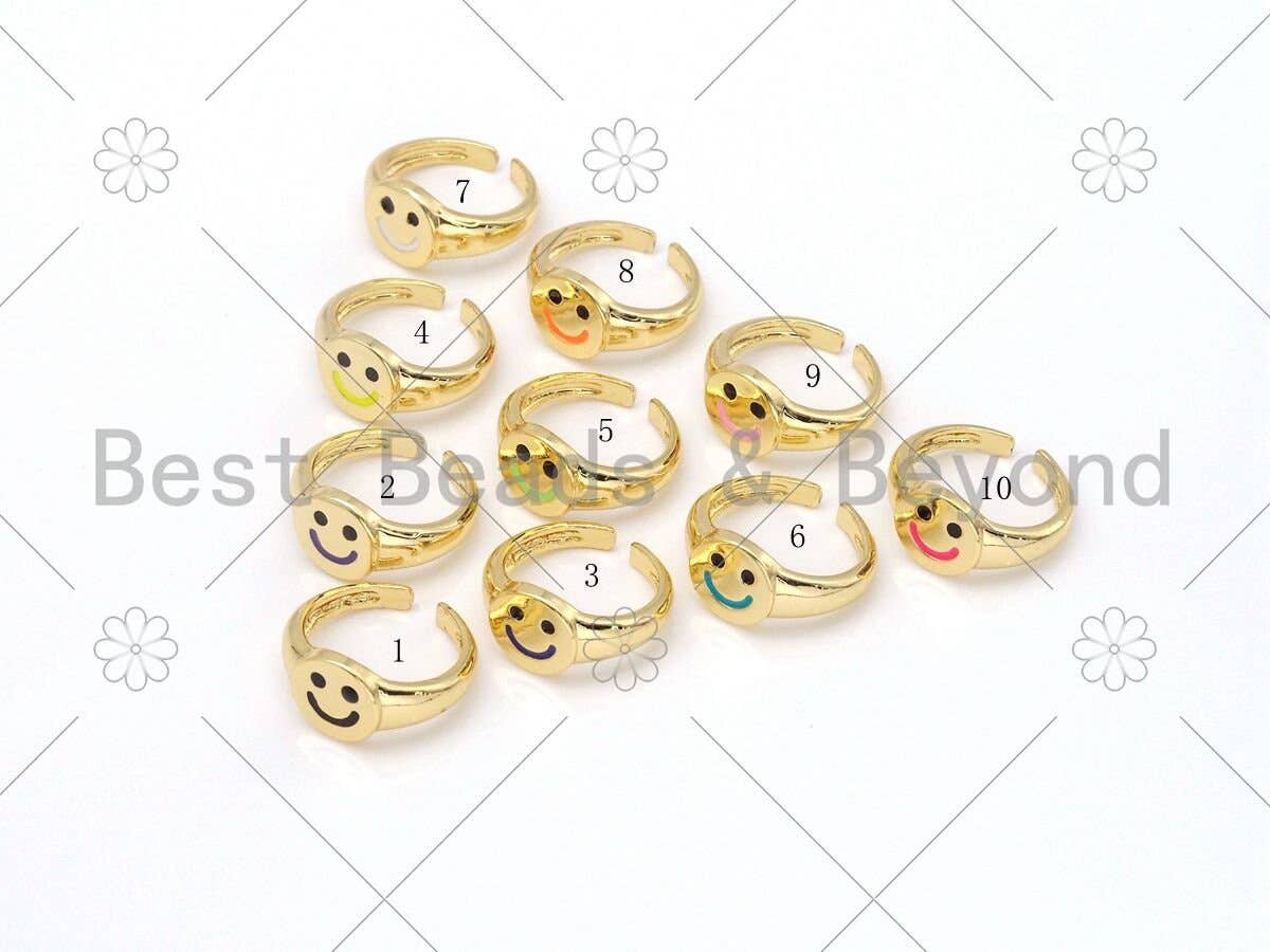 Colorful Enamel Smiley Face Adjustable Ring, Sku#X240