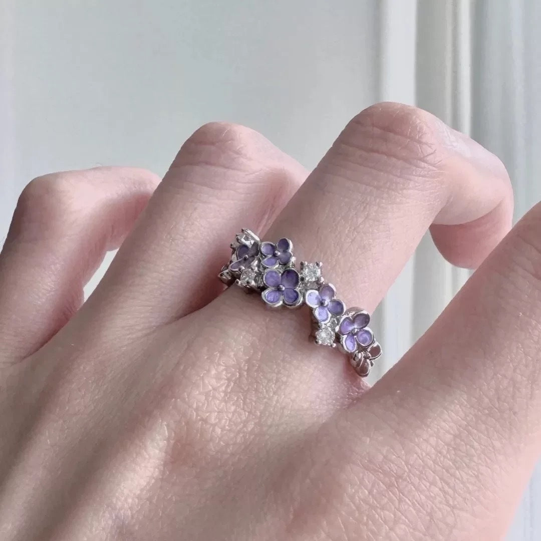 Sweet Cool Purple Flower Ring For Women, Ins Style, Niche Design, Elegant & Light Luxury, Adjustable Opening Band, Personalized Index Finger Ring