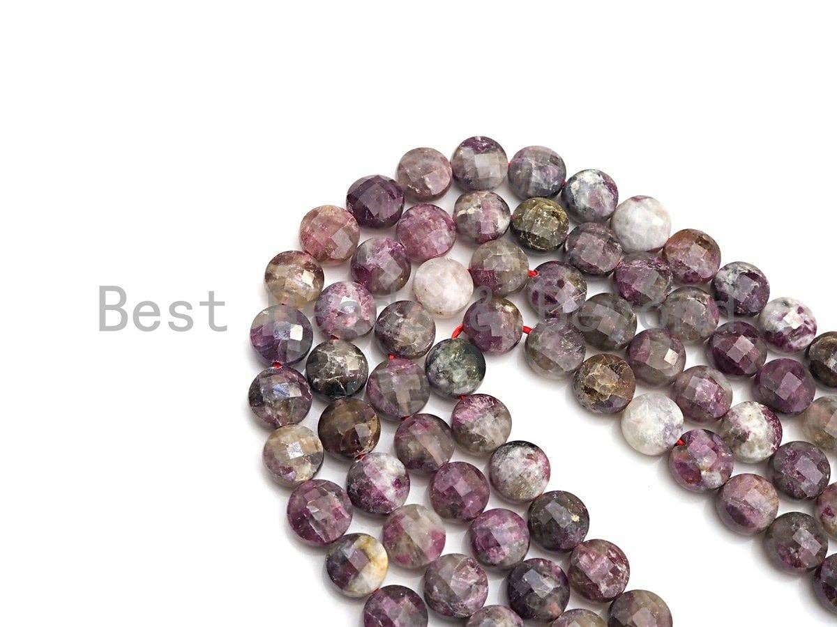 High Quality Natural Checkerboard Cut Tourmaline Coin Shape beads, 6mm/8mm Turble Shell Cut Pink Tourmaline Beads, 16" Full strand, sku#UA52