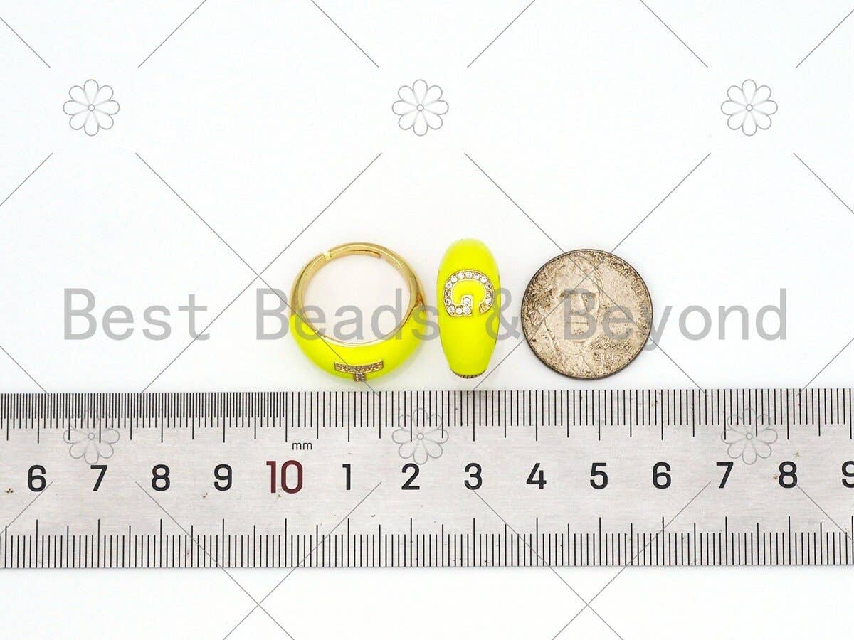 CZ Yellow Enamel Alphabet Adjustable Ring, Sku#O73