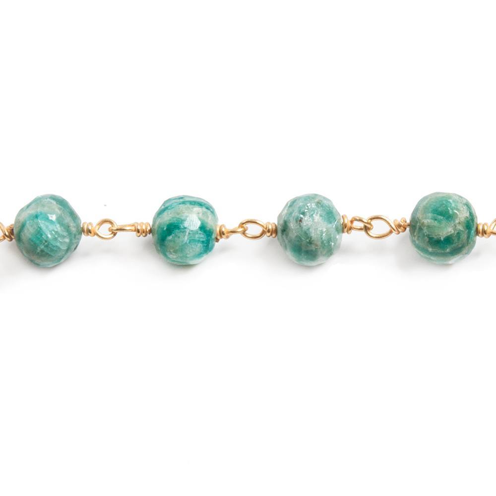 6mm Russian Amazonite faceted round Vermeil Chain by the foot 25 beads
