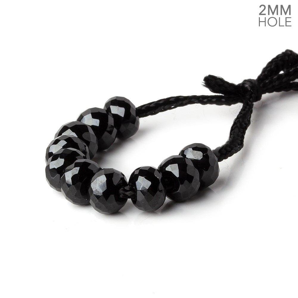 6mm Black Onyx 2mm Large Hole Faceted Rondelle Set of 10 Beads
