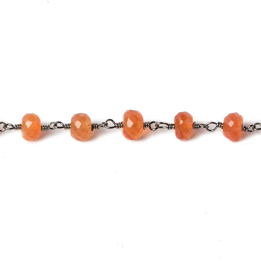 6mm Carnelian faceted rondelle Black Gold Chain by the foot 30 pcs