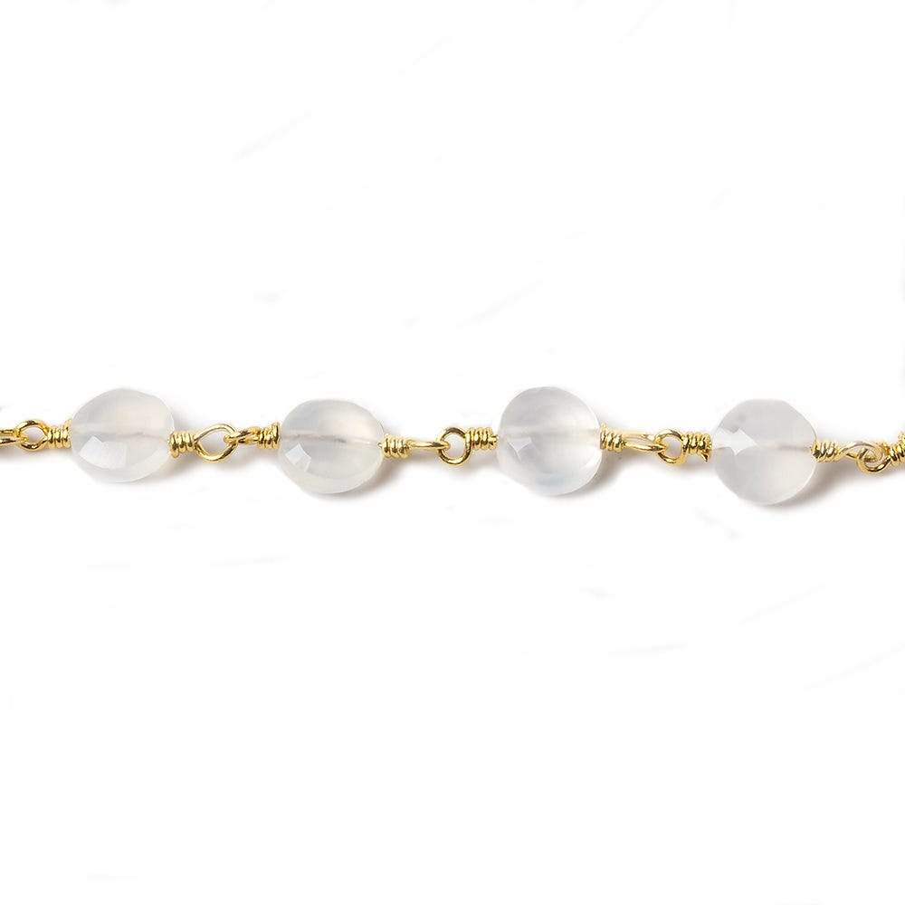 6mm Champagne Chalcedony faceted coin Gold Chain by the foot 25 pieces