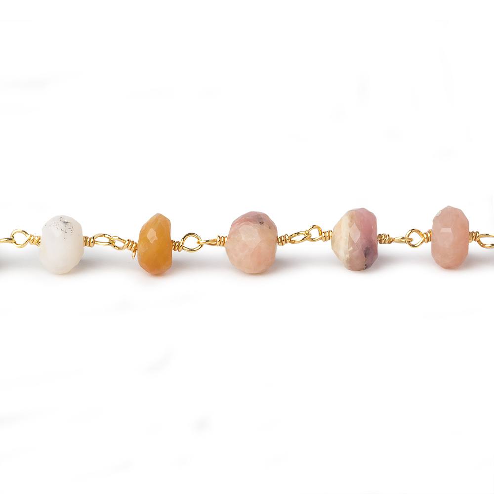 6mm Pink Peruvian Opal faceted rondelle Gold plated Chain by the foot 31 pcs