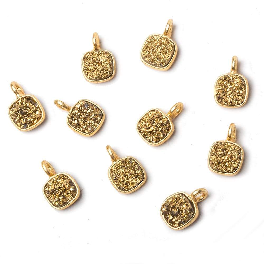 6mm Vermeil Bezel Gold Micro Drusy Square Pendant 1 piece with side facing ring