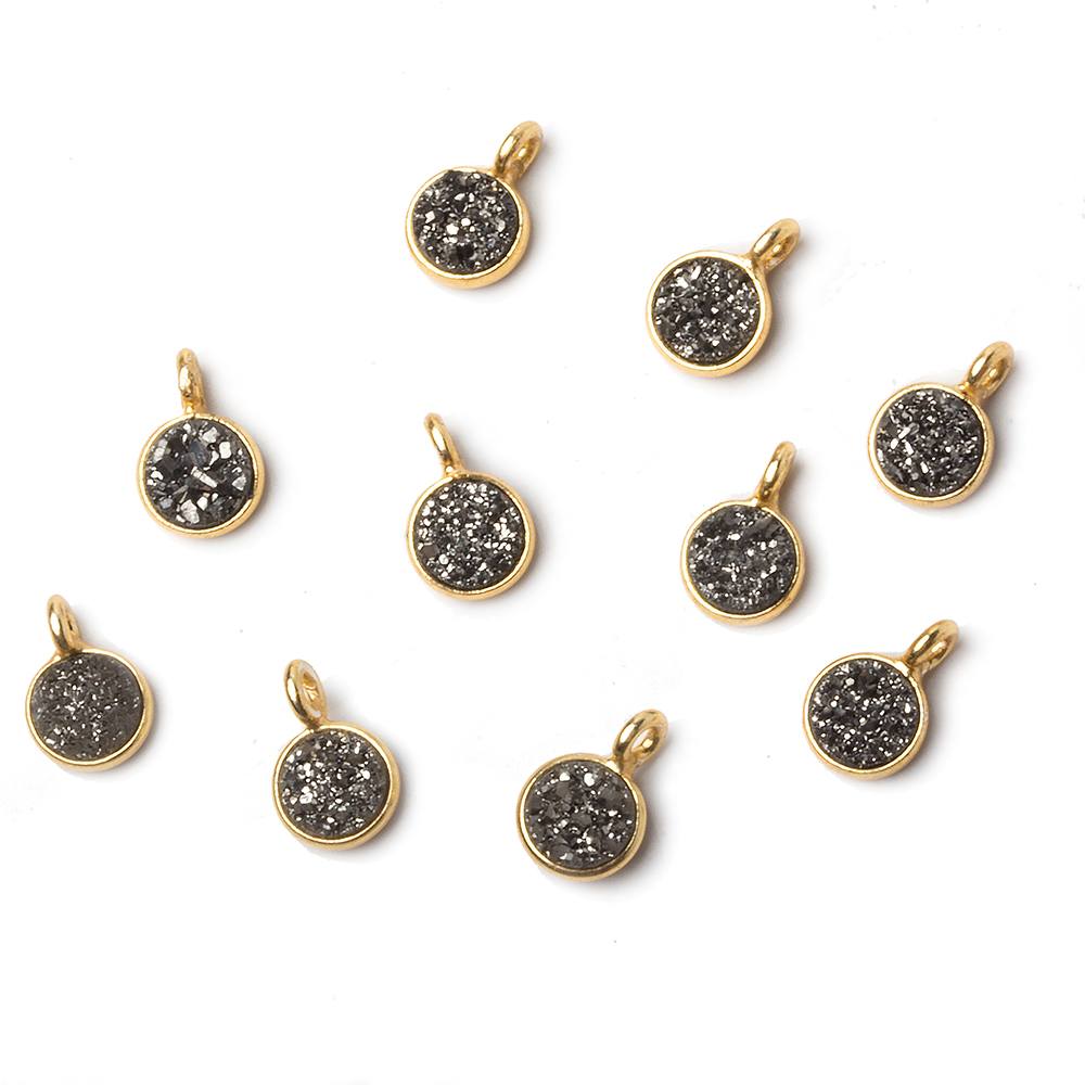 6mm Vermeil Bezel Platinum Micro Drusy Coin Pendant 1 piece with side facing ring