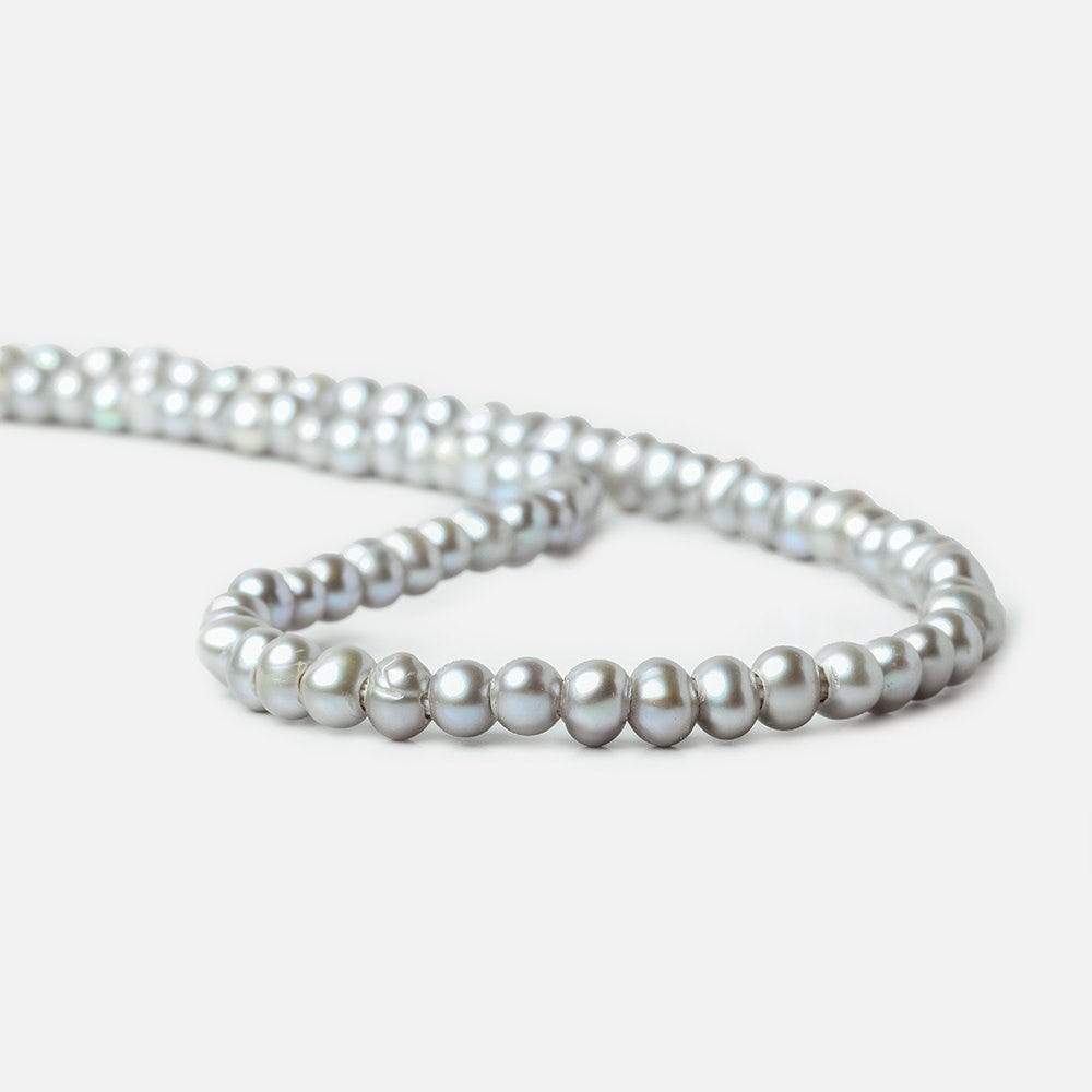 6x4-6.5x4mm Silver Peacock Large Hole Off Round Pearl 2.5mm drill hole 15 inch 87 pcs