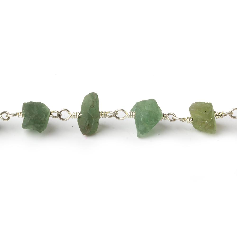 6x6-10x7mm Matte Green Apatite Chips Silver plated Chain by the foot 28 pieces