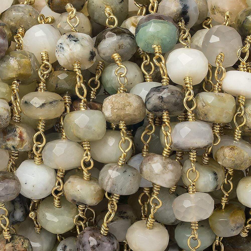 7-7.5mm Blue Peruvian Opal faceted rondelle Gold Chain by the foot 26 pieces