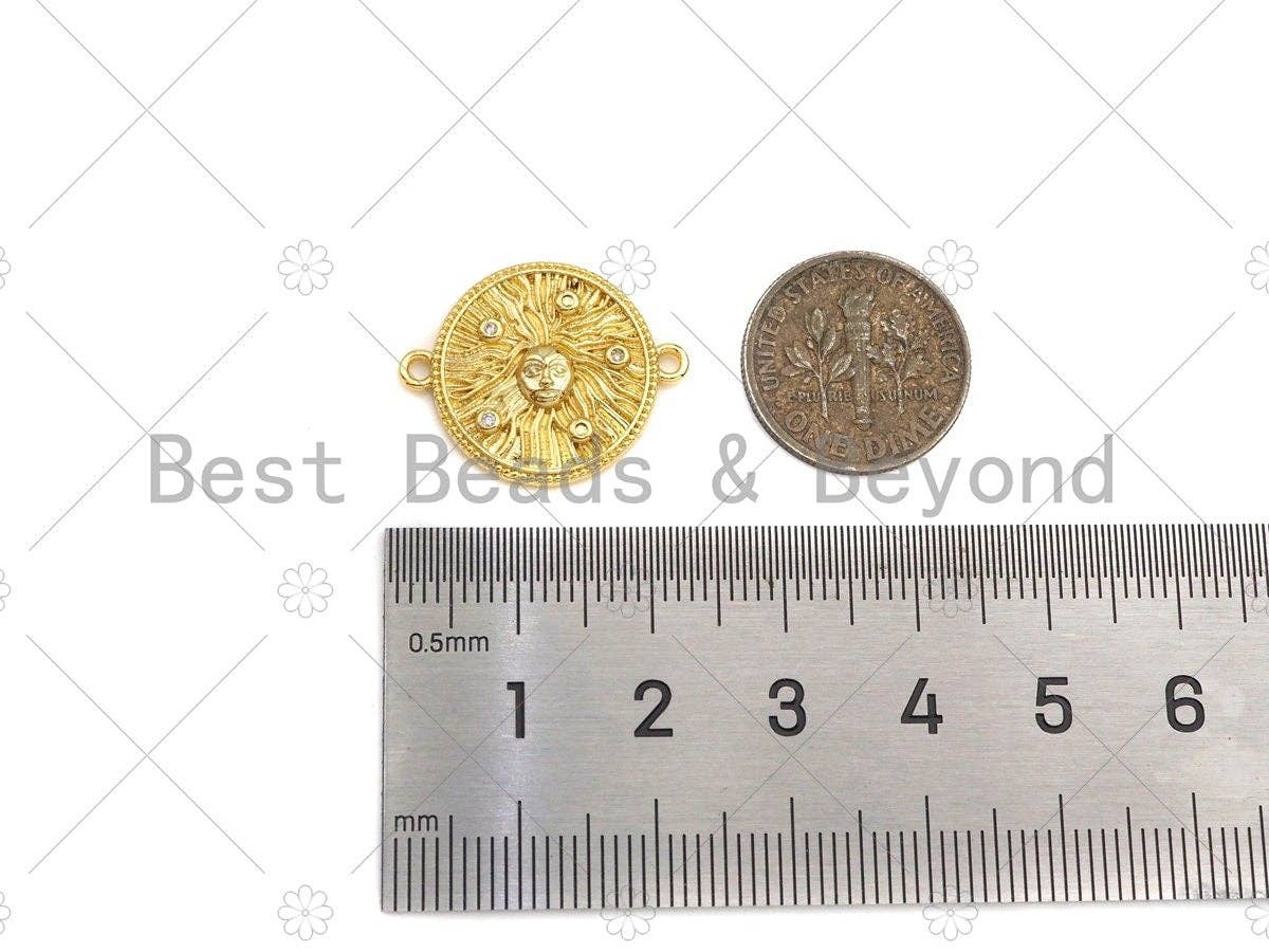 CZ Micro Pave Face On Round Coin Connector Beads, Cubic Zirconia Connector, Dainty Gold Medallion Connector,,18x22mm,Sku#LK226