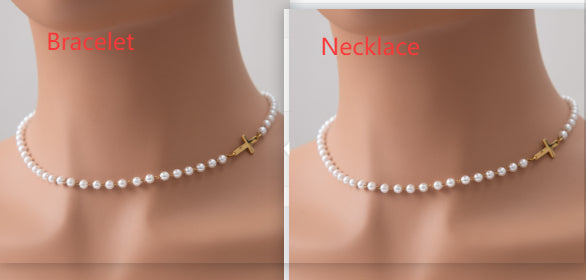 Pearl Cross Titanium Steel Necklace For Women